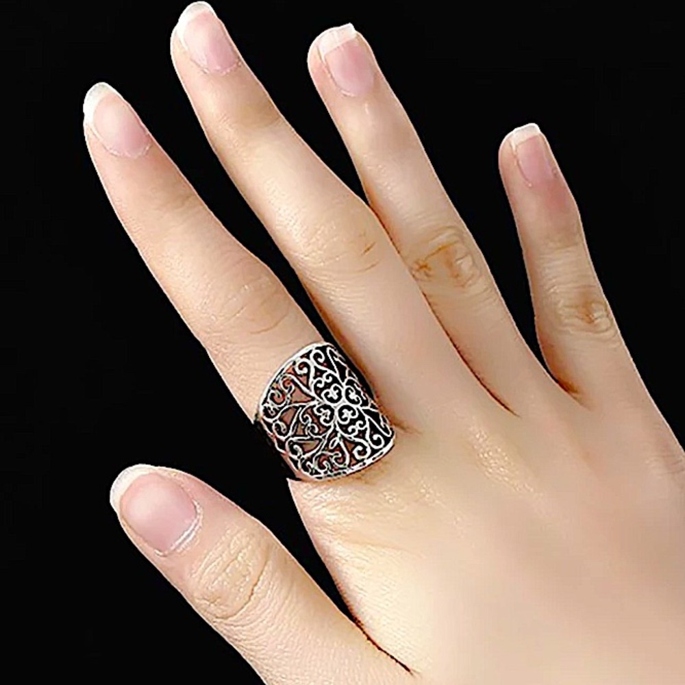 STERLING SILVER FLOWER HOLLOW VINTAGE RING - Picture 8 of 11
